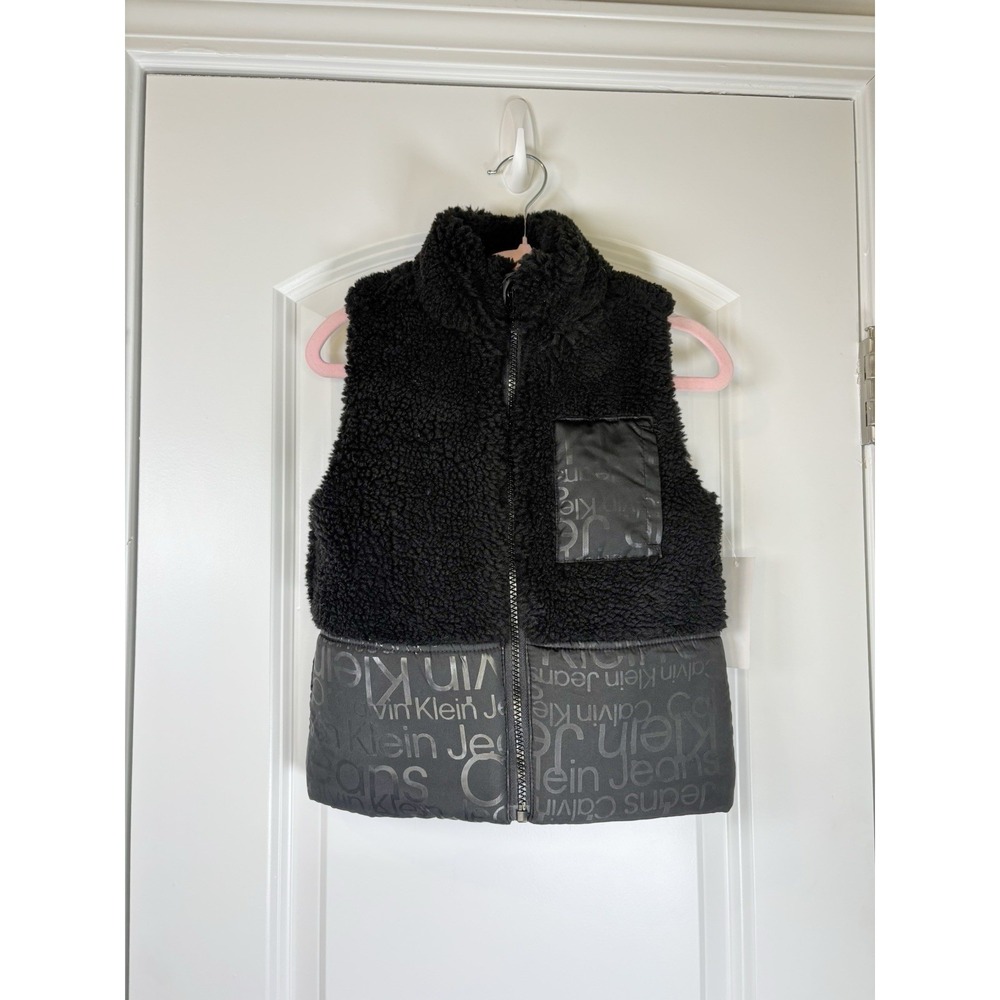 Calvin Klein Jeans Girls 3T Black Sherpa Fleece Puffer Vest Logo NWT